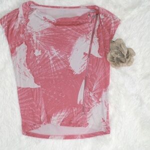 Calvin Klein Coral Pink Tan Zippered Tee XS